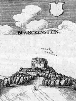 Das Bild basiert auf dem Bild: "Burg Blankenstein" aus dem zentralen Medienarchiv Wikimedia Commons. Diese Bild- oder Mediendatei ist gemeinfrei, weil ihre urheberrechtliche Schutzfrist abgelaufen ist. Der Urheber des Bildes ist Merian, Matthäus.