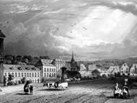 Das Foto basiert auf dem Bild "Bad Schwalbach um 1832 auf einem Stich nach Tombleson" aus dem zentralen Medienarchiv Wikimedia Commons. Diese Bild- oder Mediendatei ist gemeinfrei, weil ihre urheberrechtliche Schutzfrist abgelaufen ist. Der Urheber des Bildes ist Tombleson, William.