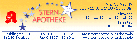 Sternapotheke Hans-Jürgen Steinmetz Grühlingstr. 58 Sulzbach