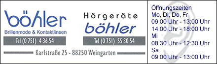 Optik Hörgeräte Böhler Bad Waldsee