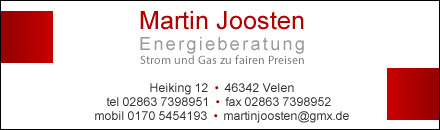 Energieberatung Strom und Gas Martin Joosten Velen